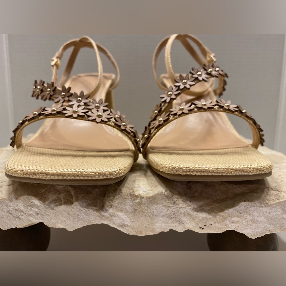 Sz 10 NIB A New Day Mirabel Linen Cream Block High Heel Strappy Sandals - Picture 10 of 14